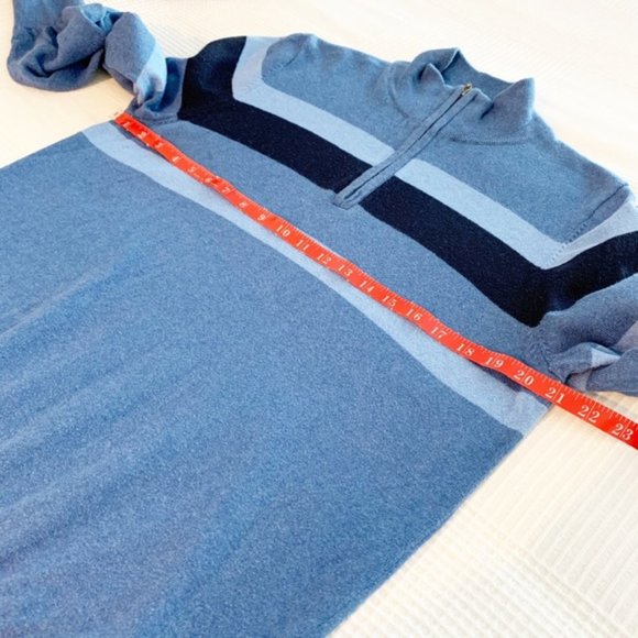 LL Bean Blue Stripe 1/4 Zip 100% Cotton Sweater - Size M Tall - Picture 7 of 7